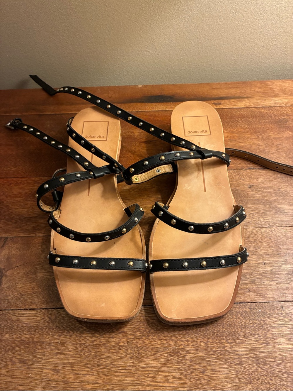 Dolce Vita Black Mixed Metal Leather Square Toe Sandals